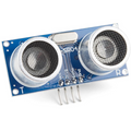 Ultrasonic sensor module on a blue circuit board with screws